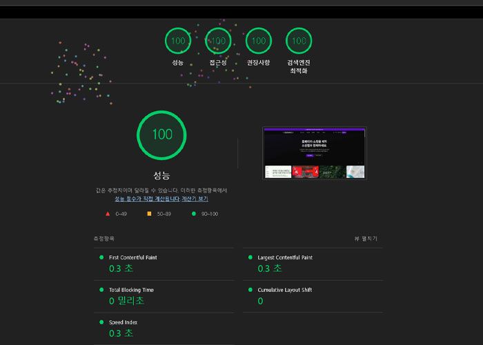 데스크탑 PageSpeed Insights 100점 확인하기 >